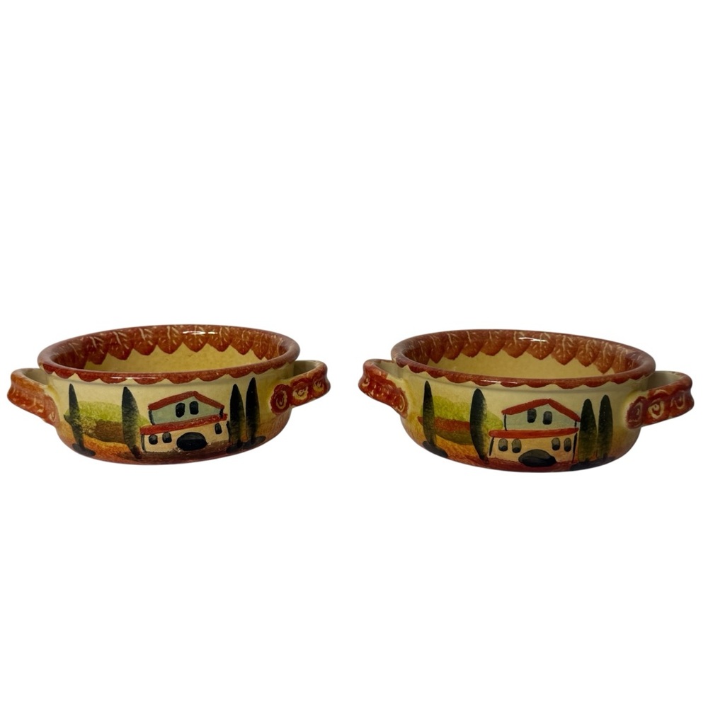 Vintage Italica ARS 8" Hand Painted Pottery Soup Bowl Oven Proof‎ Italy Set of 2